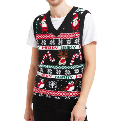 Christmas Reindeer Santa Snowflake Print Knit Sweater For Men