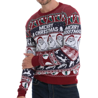 Christmas Reindeer Santa Snowflake Print Knit Sweater For Men