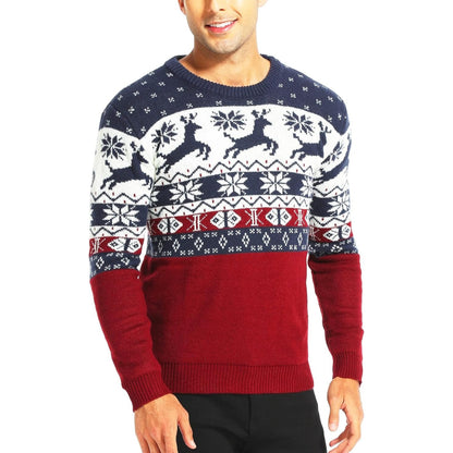 Christmas Reindeer Santa Snowflake Print Knit Sweater For Men