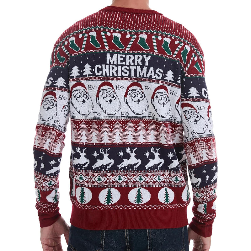 Christmas Reindeer Santa Snowflake Print Knit Sweater For Men