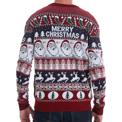 Christmas Reindeer Santa Snowflake Print Knit Sweater For Men