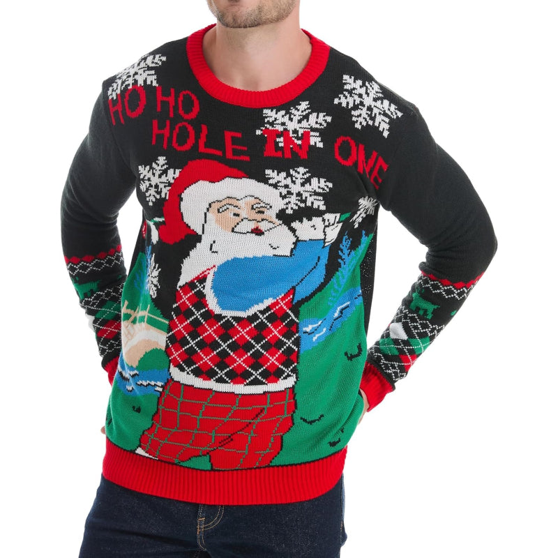 Christmas Reindeer Santa Snowflake Print Knit Sweater For Men
