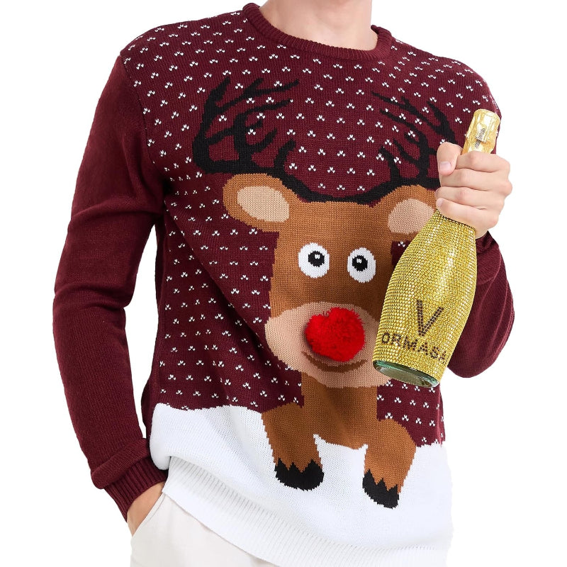 Christmas Reindeer Santa Snowflake Print Knit Sweater For Men