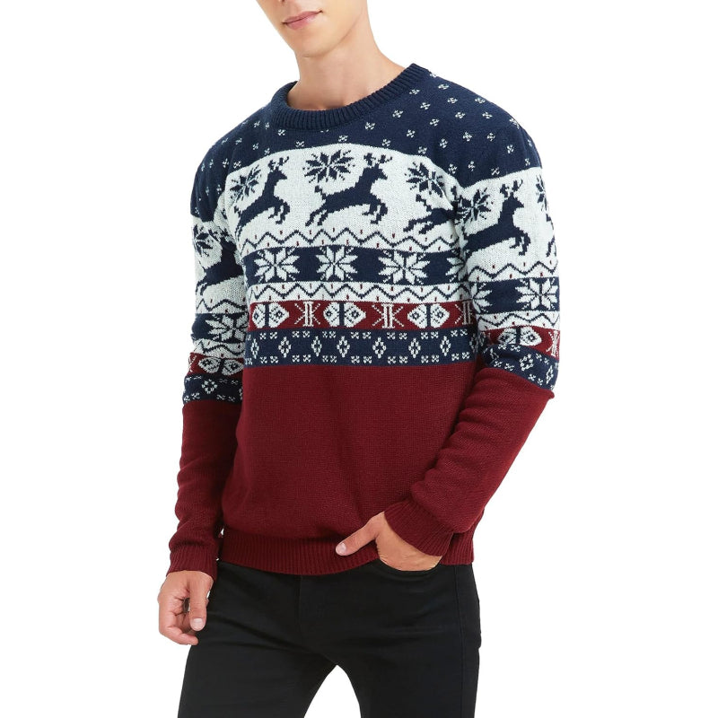 Christmas Reindeer Santa Snowflake Print Knit Sweater For Men