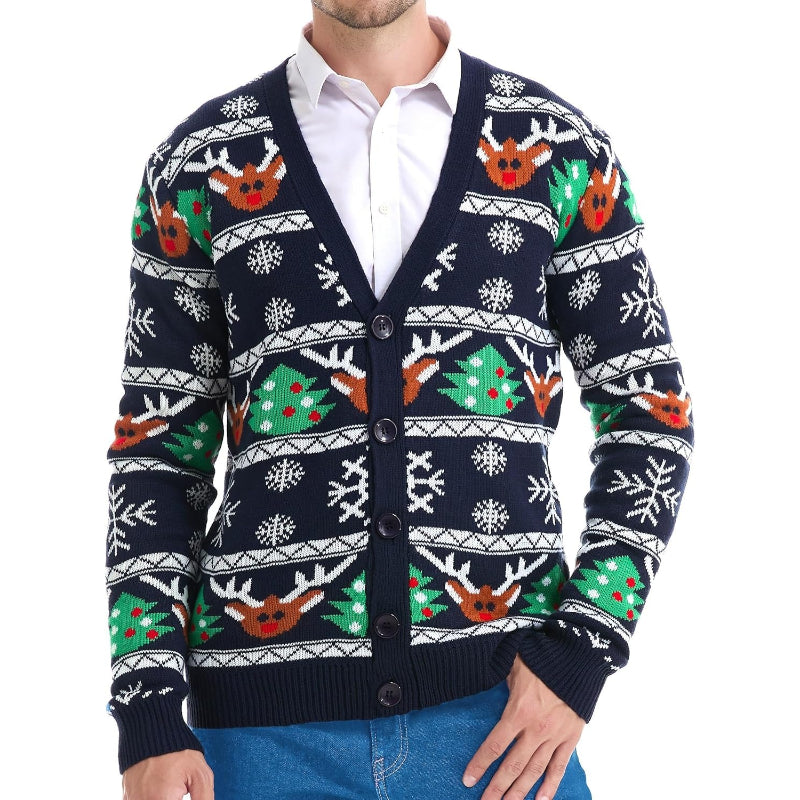 Christmas Reindeer Santa Snowflake Print Knit Sweater For Men