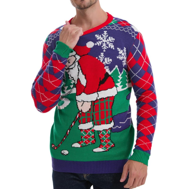 Christmas Reindeer Santa Snowflake Print Knit Sweater For Men