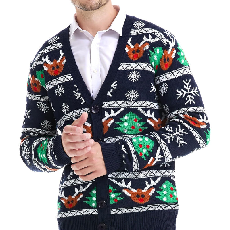 Christmas Reindeer Santa Snowflake Print Knit Sweater For Men
