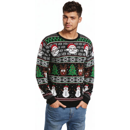 Christmas Reindeer Santa Snowflake Print Knit Sweater For Men