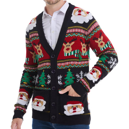 Christmas Reindeer Santa Snowflake Print Knit Sweater For Men
