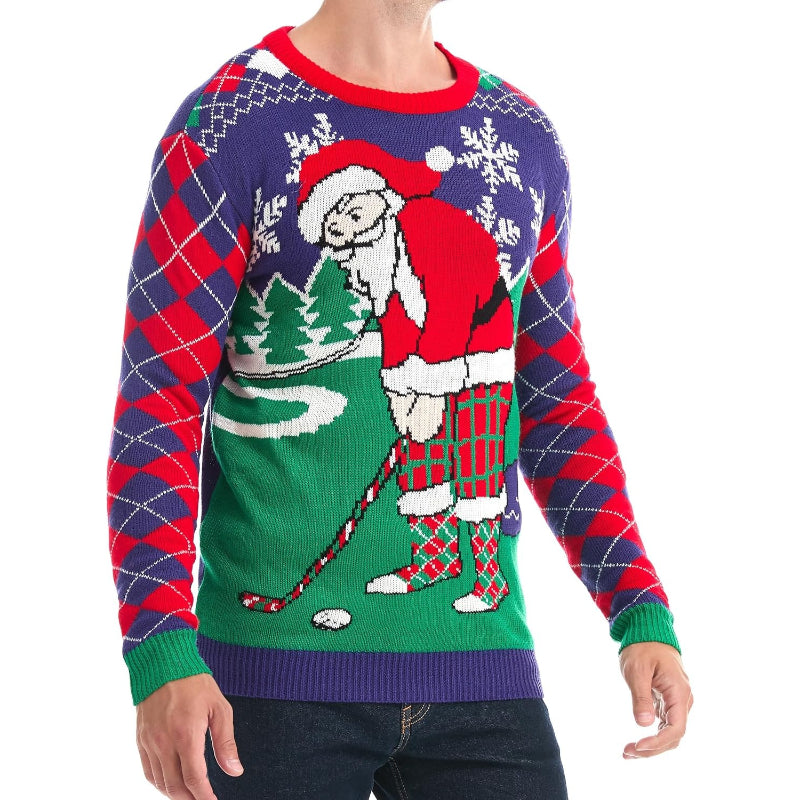 Christmas Reindeer Santa Snowflake Print Knit Sweater For Men