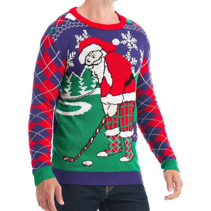 Christmas Reindeer Santa Snowflake Print Knit Sweater For Men
