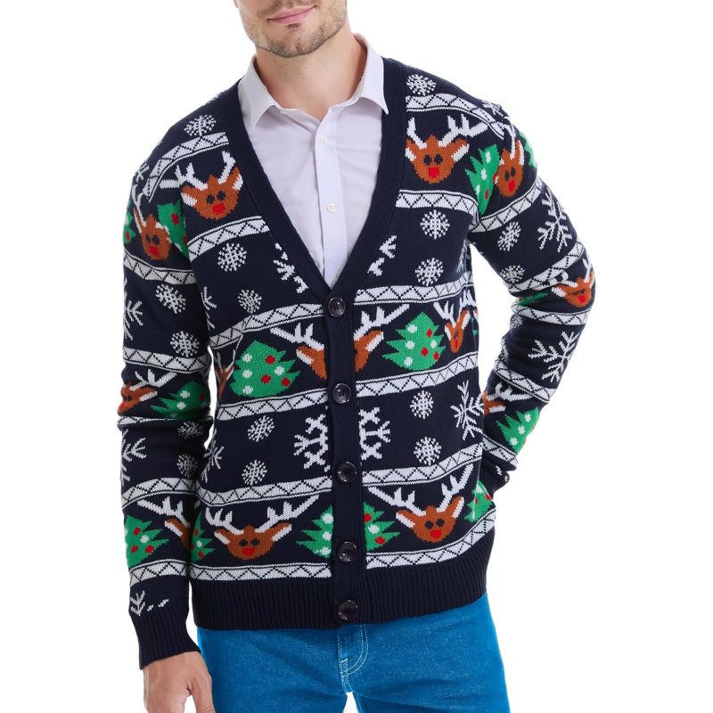 Christmas Reindeer Santa Snowflake Print Knit Sweater For Men