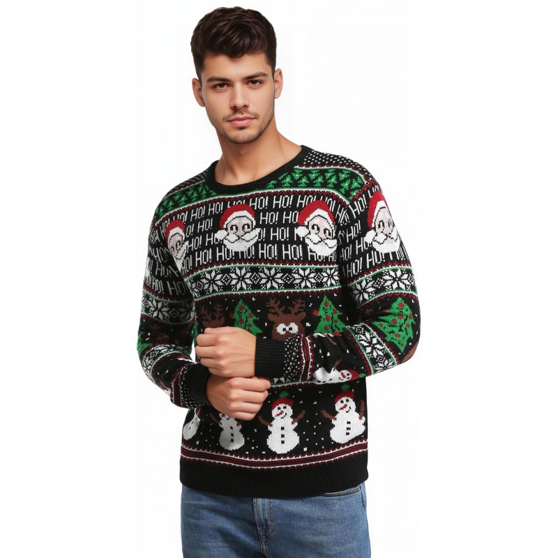 Christmas Reindeer Santa Snowflake Print Knit Sweater For Men