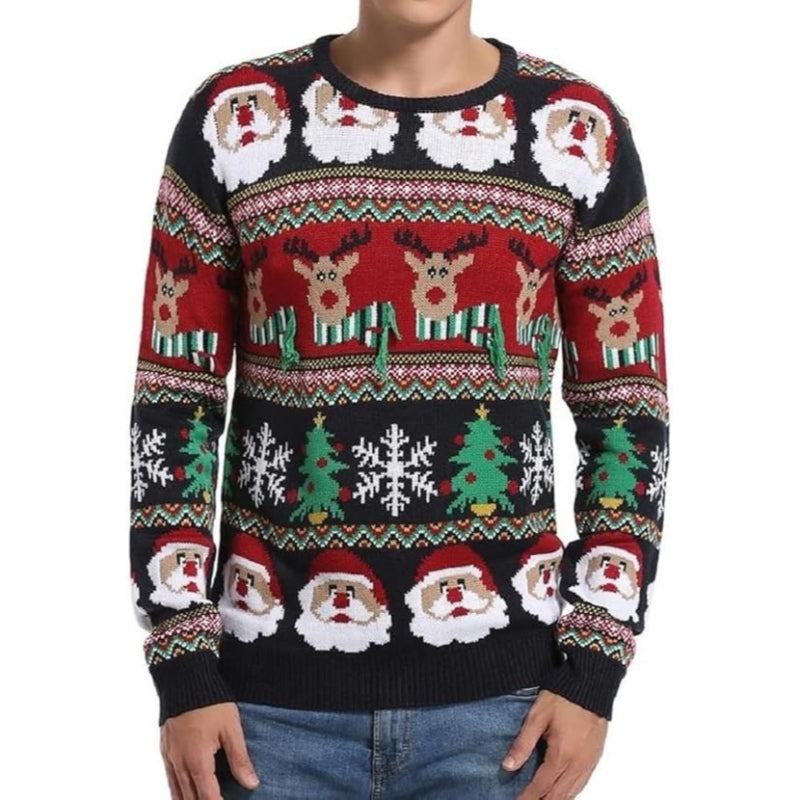 Christmas Reindeer Santa Snowflake Print Knit Sweater For Men