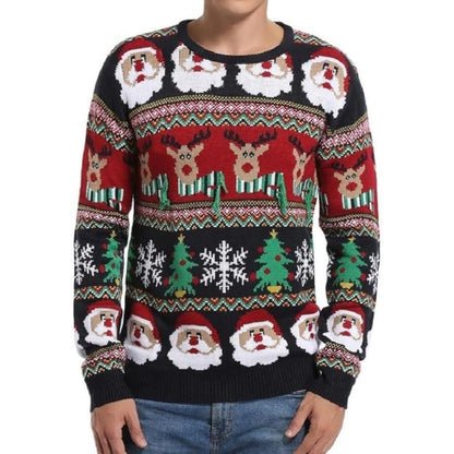 Christmas Reindeer Santa Snowflake Print Knit Sweater For Men