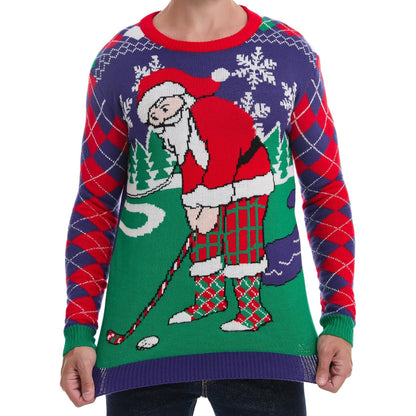 Christmas Reindeer Santa Snowflake Print Knit Sweater For Men