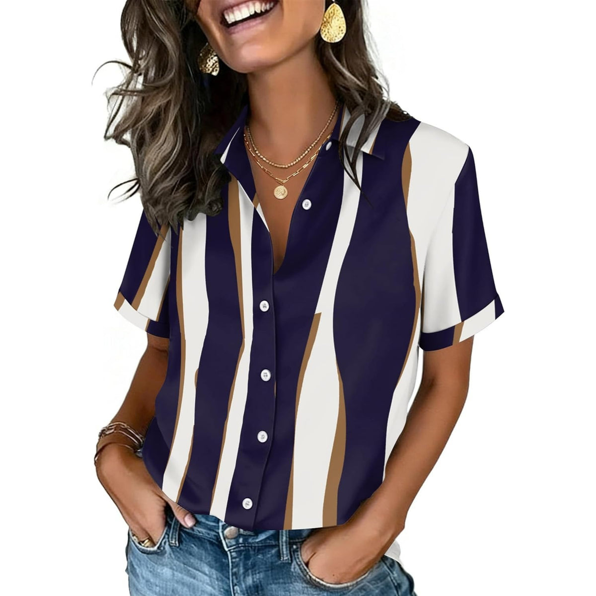 Button Down Shirts For Women Short Sleeve Collared Tops Dressy Casual Blouses