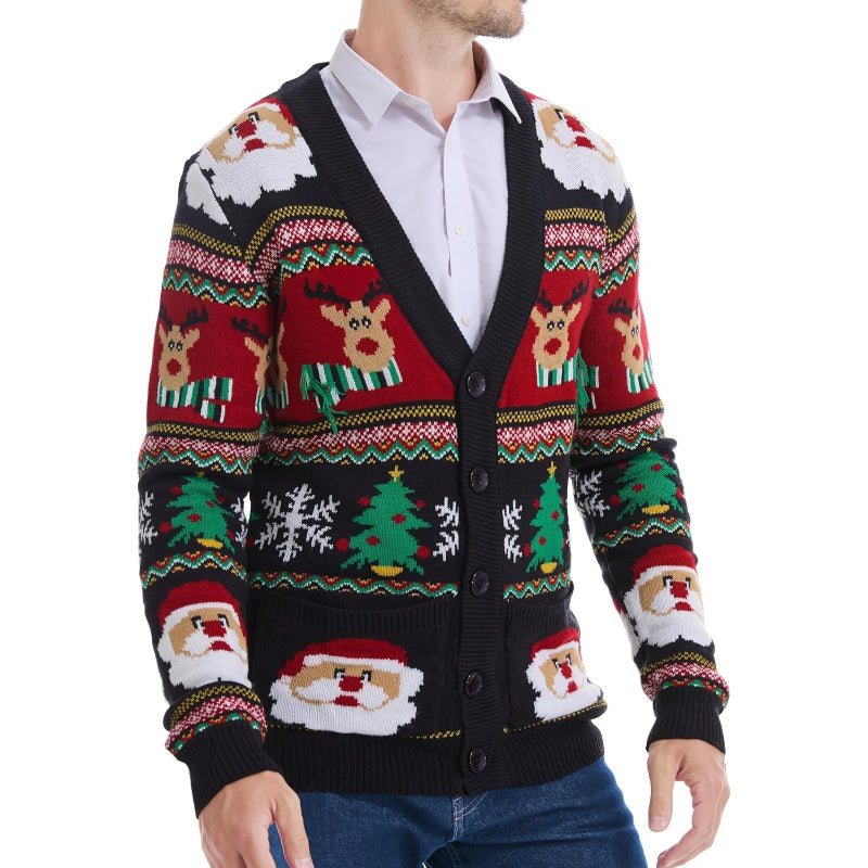 Christmas Reindeer Santa Snowflake Print Knit Sweater For Men
