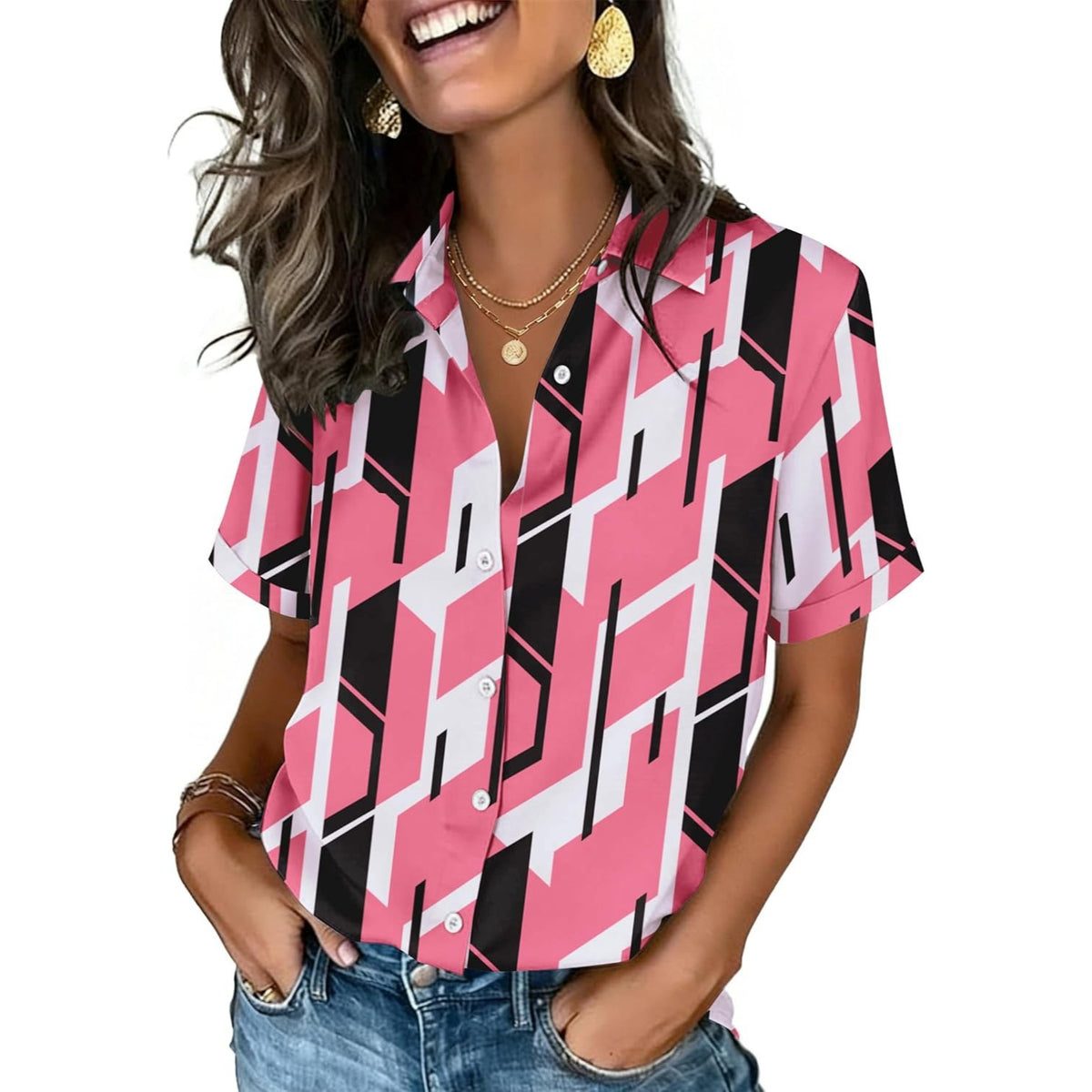 Button Down Shirts For Women Short Sleeve Collared Tops Dressy Casual Blouses
