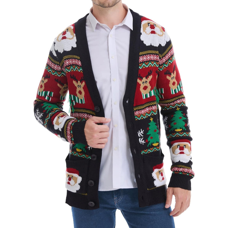 Christmas Reindeer Santa Snowflake Print Knit Sweater For Men