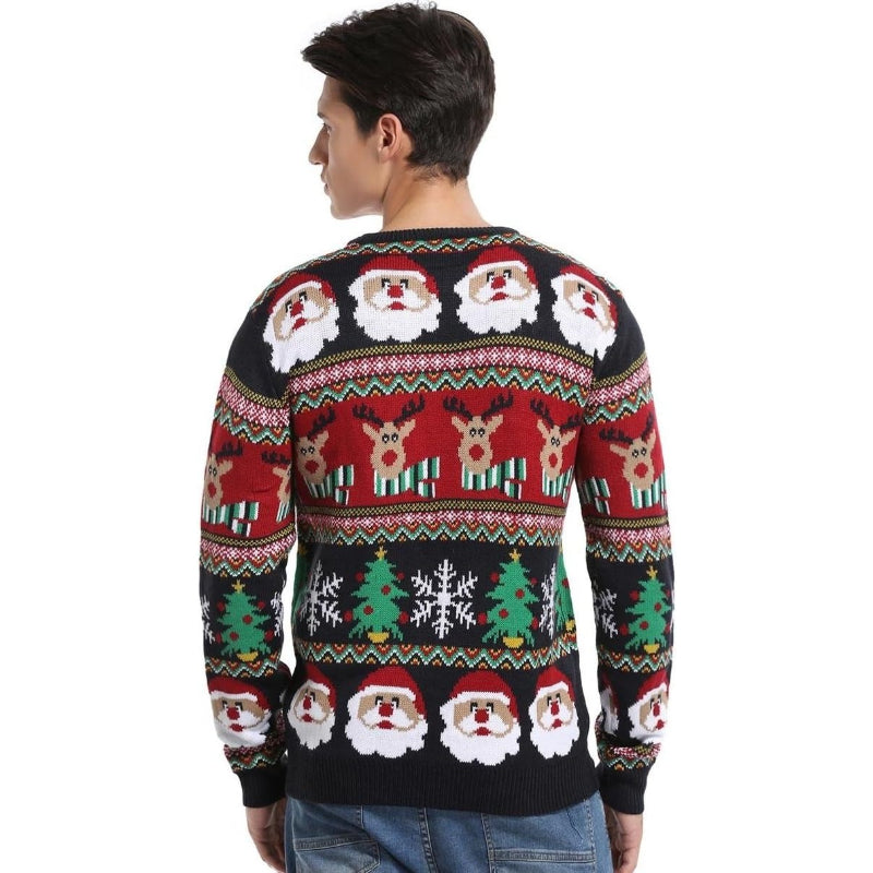 Christmas Reindeer Santa Snowflake Print Knit Sweater For Men