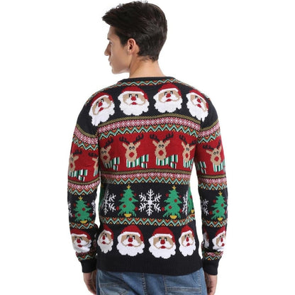 Christmas Reindeer Santa Snowflake Print Knit Sweater For Men