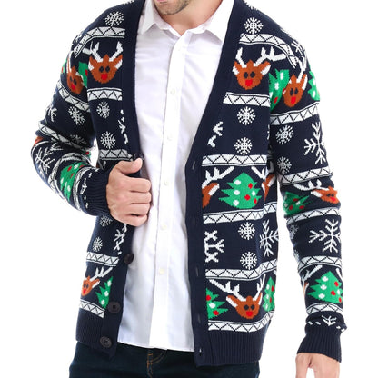 Christmas Reindeer Santa Snowflake Print Knit Sweater For Men