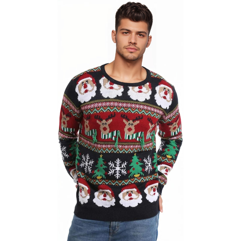 Christmas Reindeer Santa Snowflake Print Knit Sweater For Men