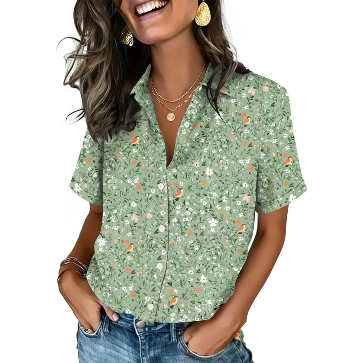 Button Down Shirts For Women Short Sleeve Collared Tops Dressy Casual Blouses