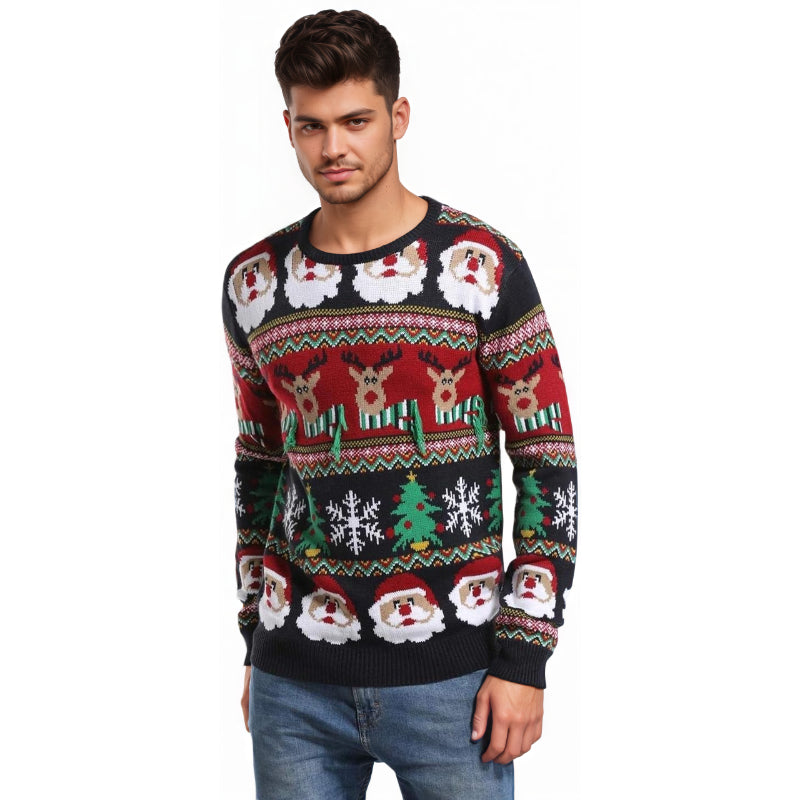 Christmas Reindeer Santa Snowflake Print Knit Sweater For Men