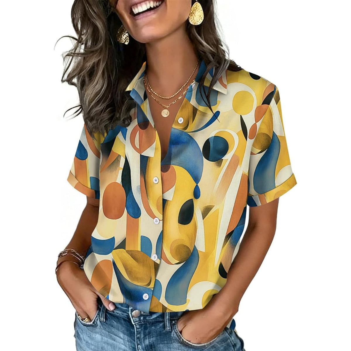 Button Down Shirts For Women Short Sleeve Collared Tops Dressy Casual Blouses