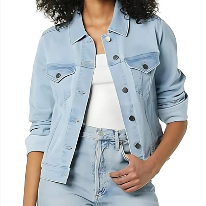 Classic Front Button Denim Jacket With Pockets