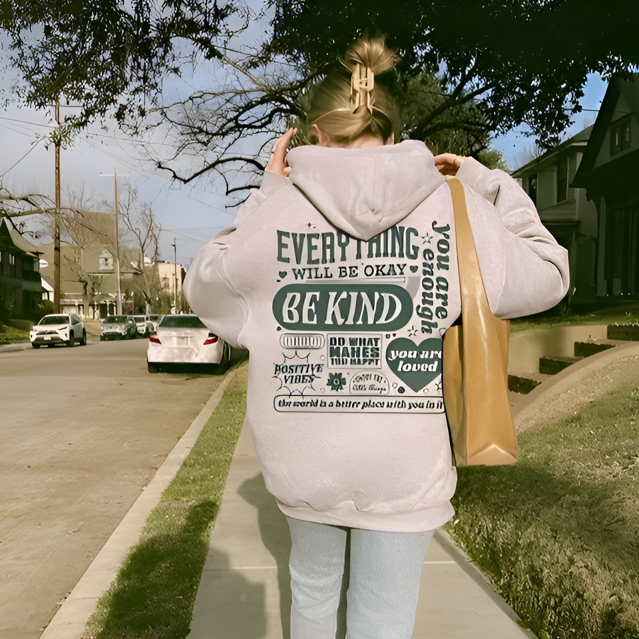 Sweat à Capuche Imprimé à Plusieurs Phrases de Grande Taille