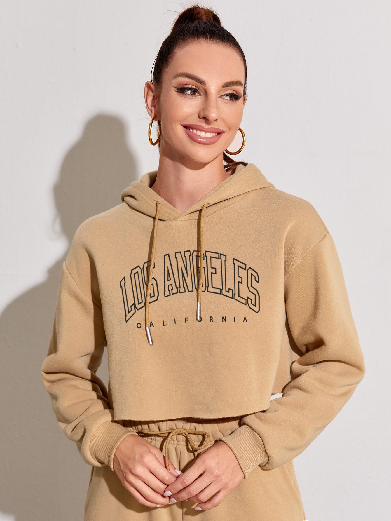 Los Angeles Printed Short Crop Pullover Hoodie