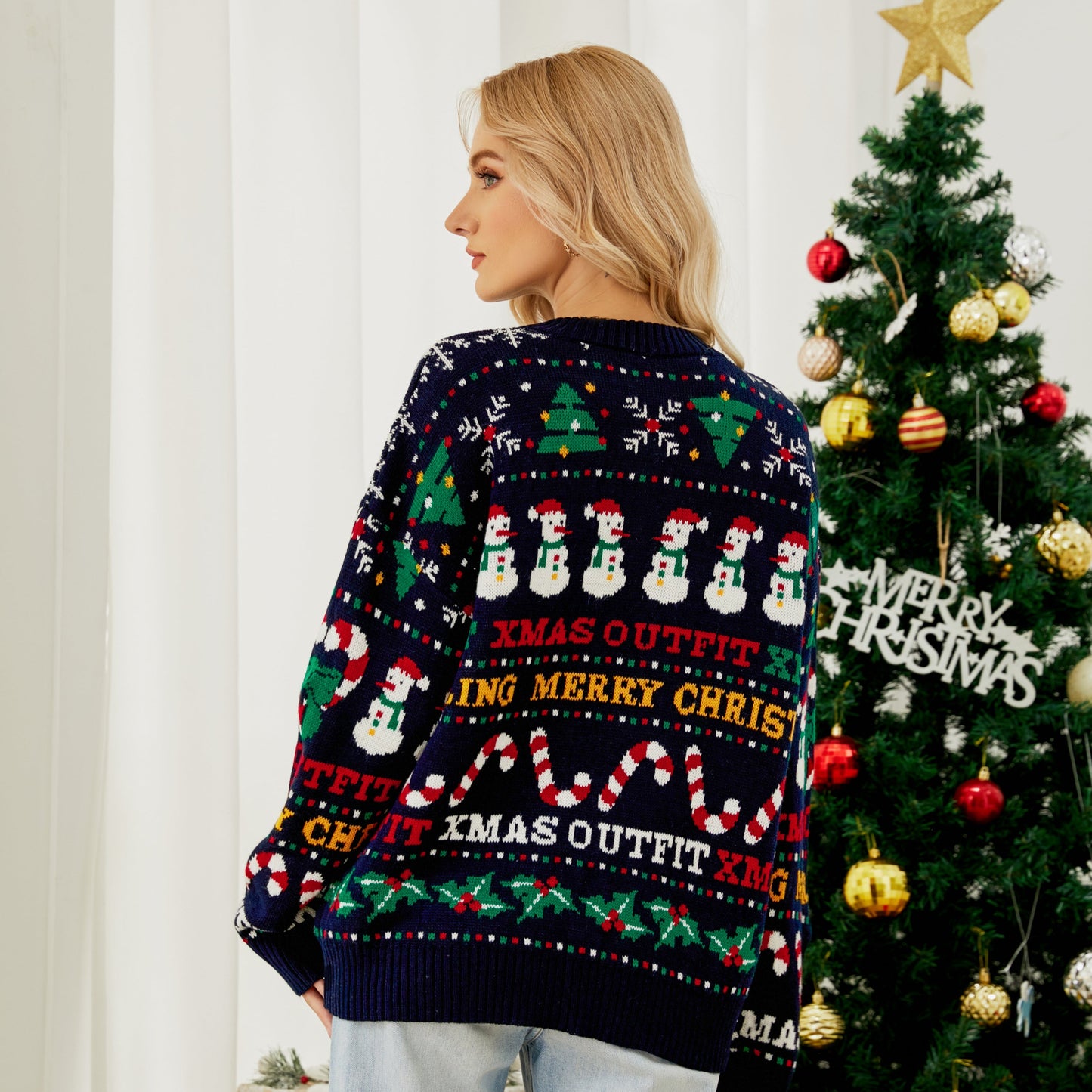 Merry Christmas Xmas Outfit Printed Sequined Sweater