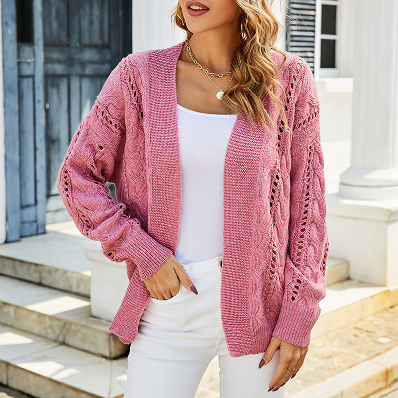 Cozy Winter Hollow Cutout Knitted Cardigan Sweater