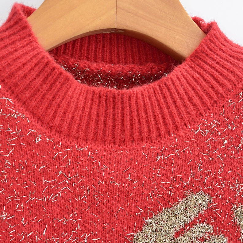 Weihnachtsstrickpullover aus leuchtendem Seiden-Rentier-Nerzfell