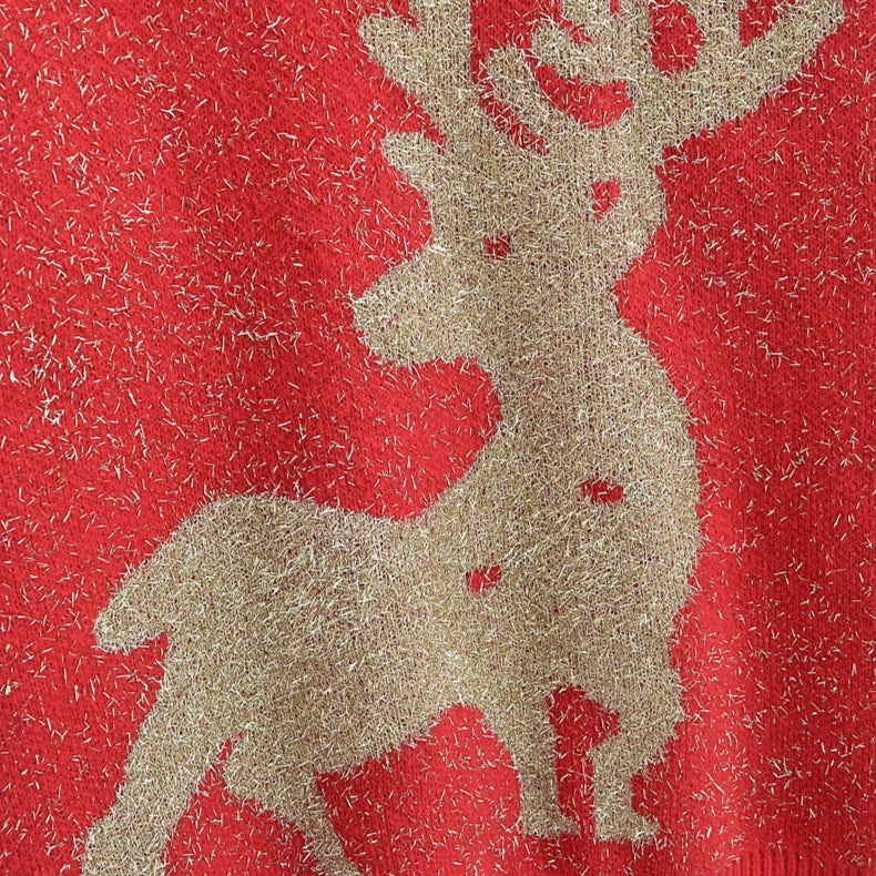 Christmas Bright Silk Giant Reindeer Mink Fur Knitted Sweater