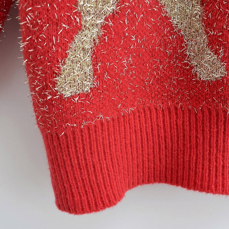 Christmas Bright Silk Giant Reindeer Mink Fur Knitted Sweater