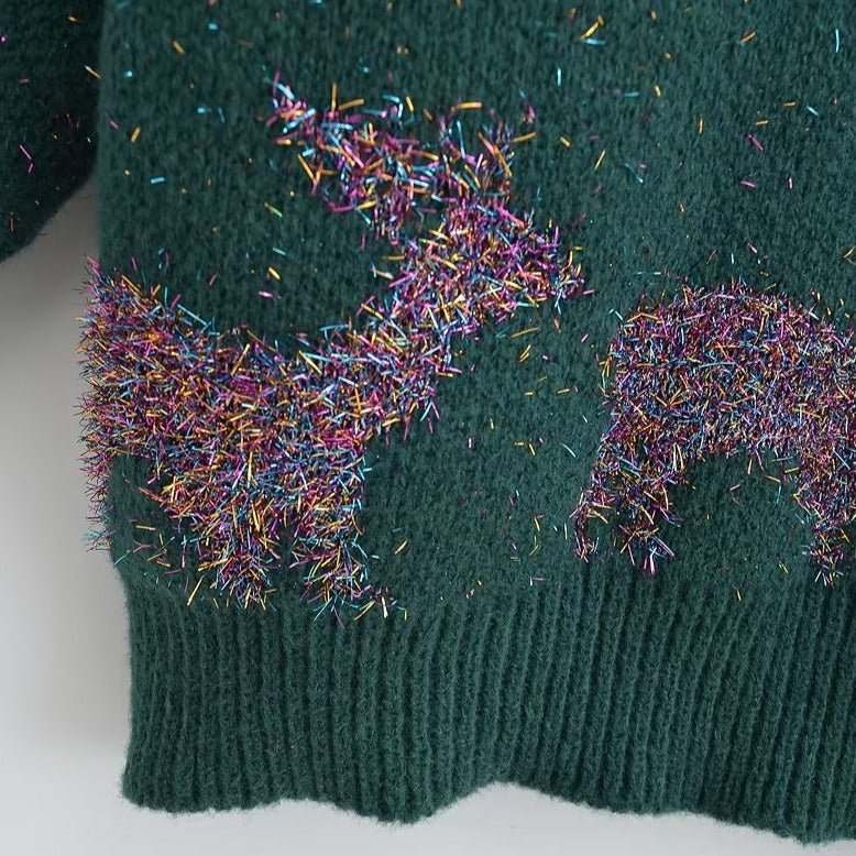 Giant Christmas Tree And Elk Knitted Pullover Sweater