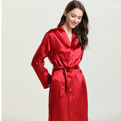 Silk Long Sleeve Lace Up Long Robe