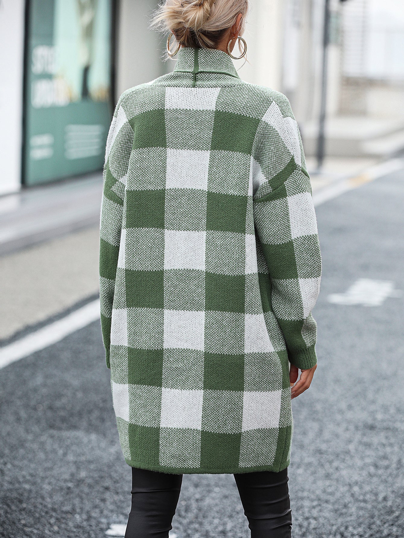 Plaid Knit Loose Cardigan Sweater