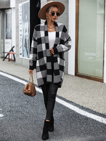 Plaid Knit Loose Cardigan Sweater