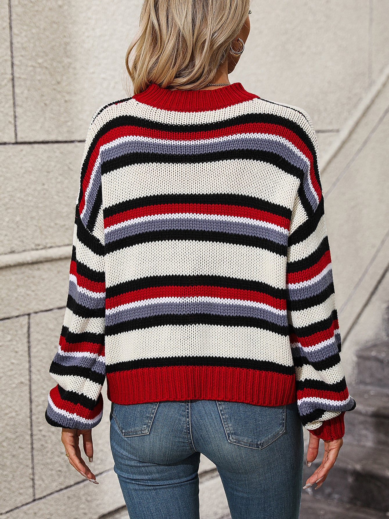 Fashionable Striped Knit Loose Sweater