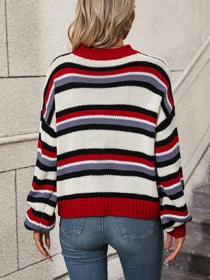 Fashionable Striped Knit Loose Sweater