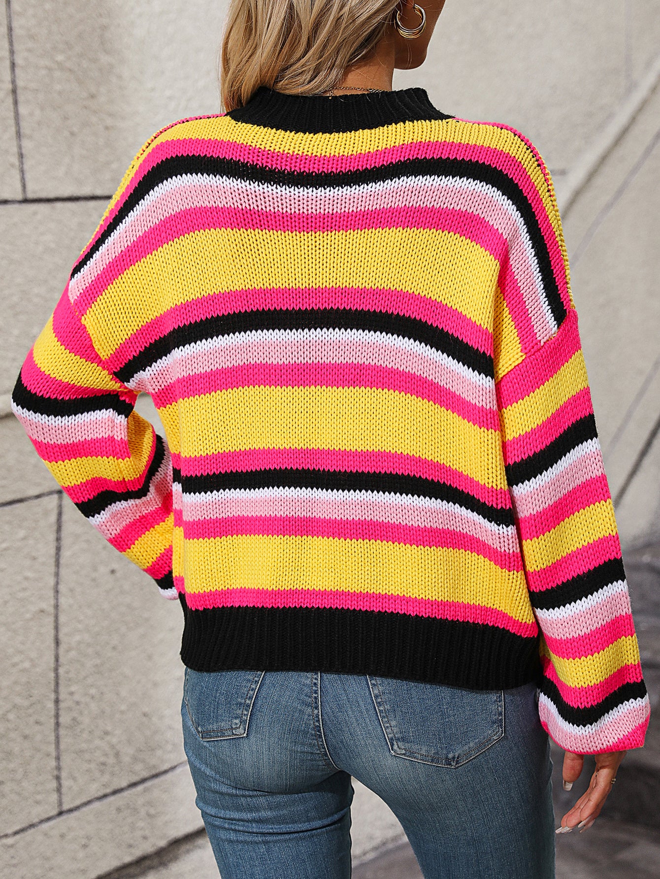 Fashionable Striped Knit Loose Sweater