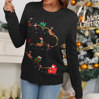 Christmas Snow Deer Embroidered Knitted Sweater