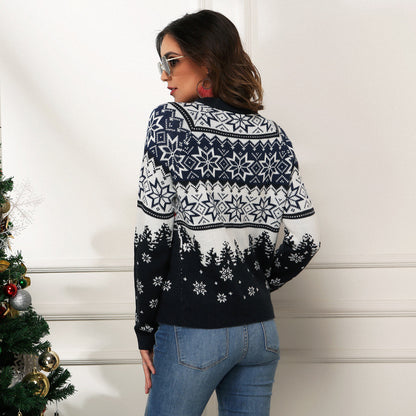 Christmas Happy Truck Snowflake Knitted Pullover Sweater