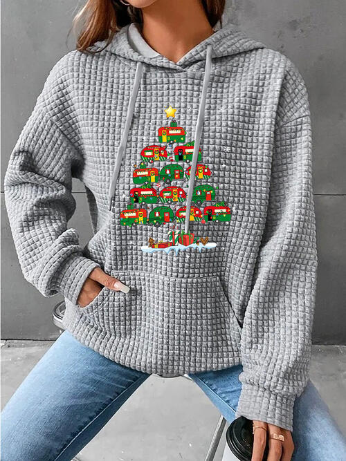 Christmas Tree Knit Drawstring Hoodie with Pocket