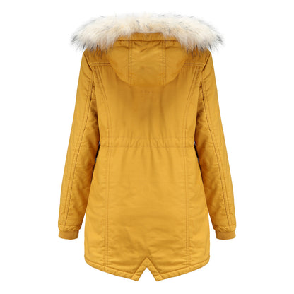 Winter Fleece Fur Collar Mid Length Overcoat Parkas